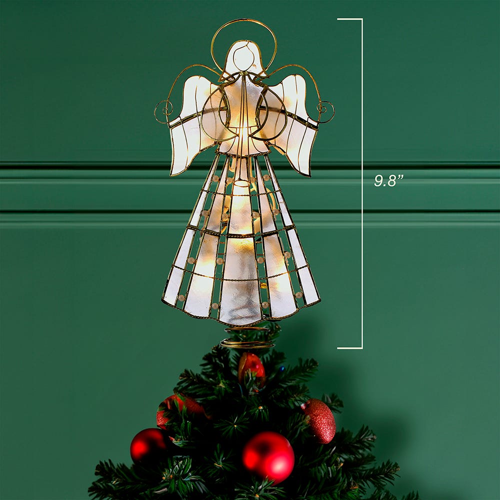 Kurt Adler 10-Light LED Capiz Wire Angel Tree Topper